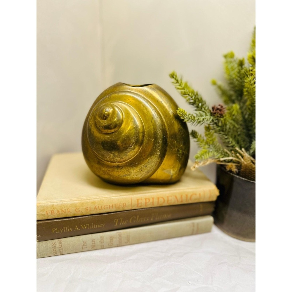 Vtg Brass Nautilus Shell Planter Coastal Decor 5x5x4 Boho